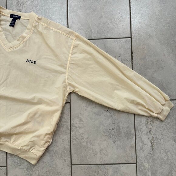 VINTAGE IZOD Pullover V Neck Nylon Windbreaker Jacket Size L Mens Cream 90s - Picture 4 of 7